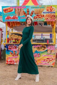 A Woman Wearing Green Dress